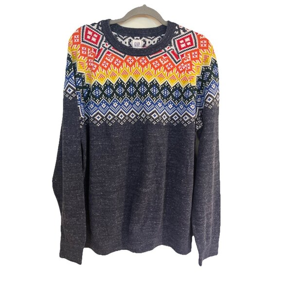 GAP Sweater Men's Colorful Fair Isle Sz XL Crew Neck Cotton Blend Long Sleeves - Picture 1 of 8
